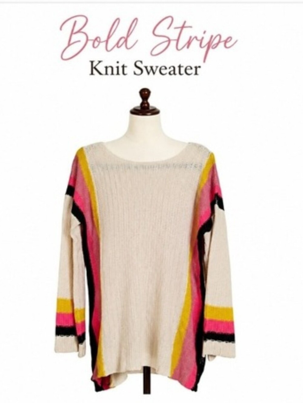 Macaron Bold Stripe Lightweight Knit Sweater Small Stripes Cream M Bin